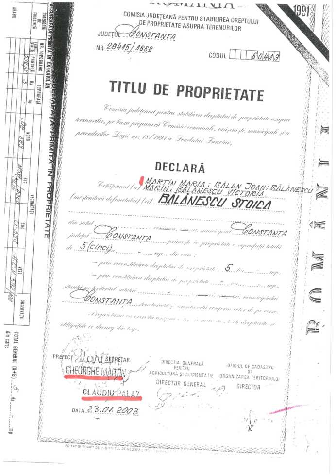 titlu de proprietate Martin